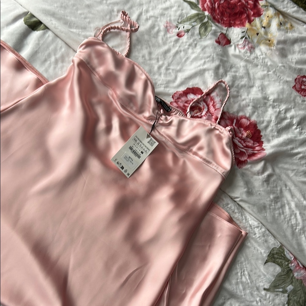 Elegant Pink Satin slip Dress Low Back